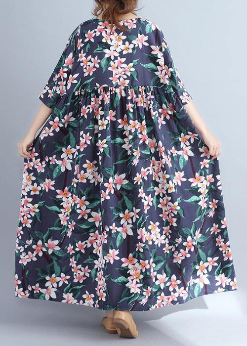Floral Print Round Neck Half Sleeve Empire Waist Oversized Maxi Dress