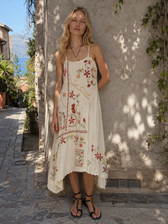 Floral Embroidered Asymmetric Boho Dress