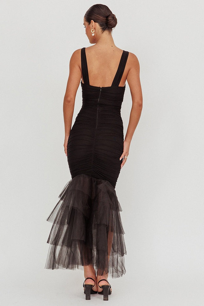Sheer Mesh Ruched Dress