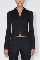 Casual Zip Front Square Neck Long Sleeve Top