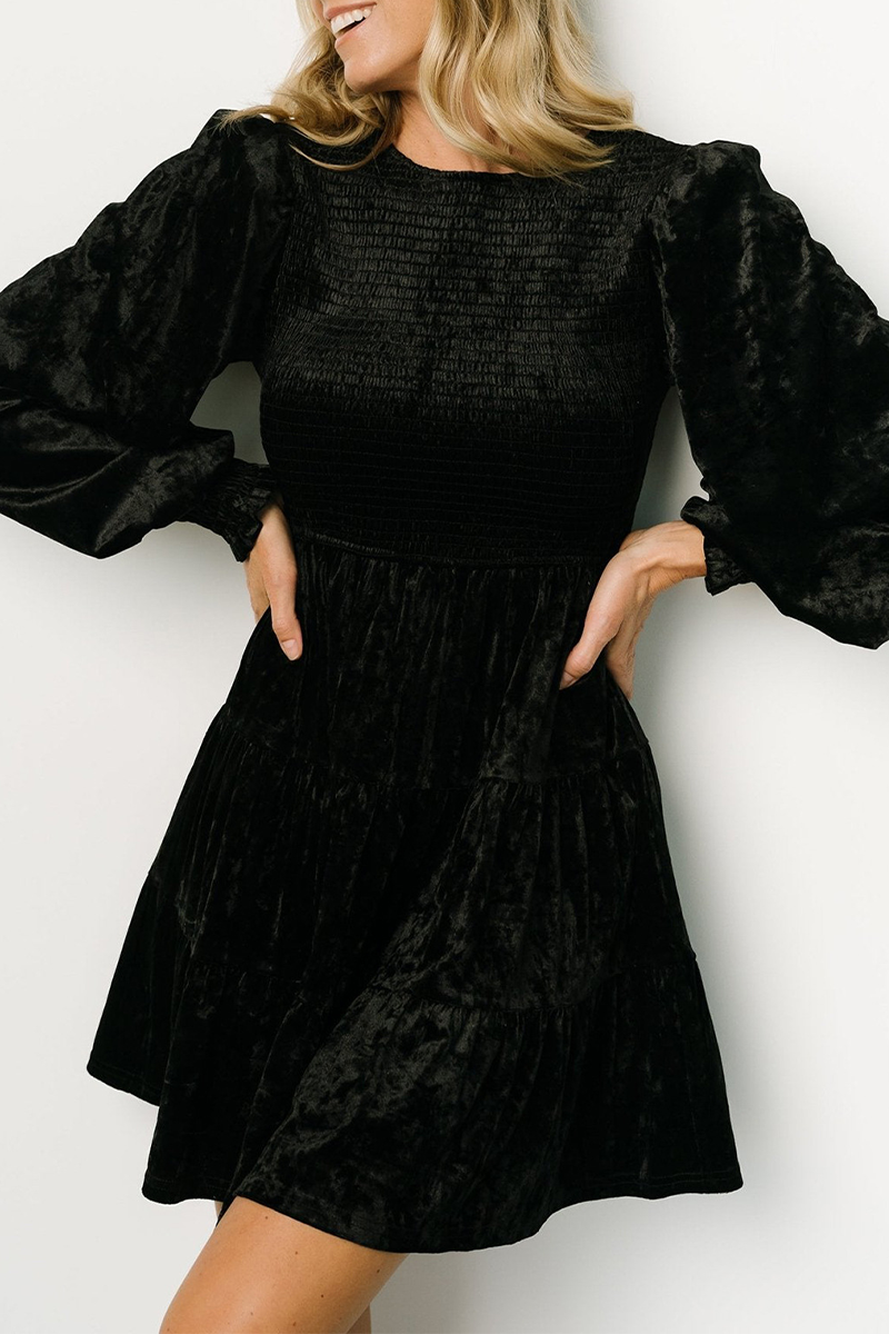 Piper Timeless Casual Daily Ruffle Velvet O Neck a Line Dresses (4 Colors) Elevated Occasion Wear