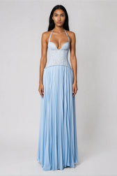 Halter Neck Deep V-Neck Lace Corset Maxi Dress 9