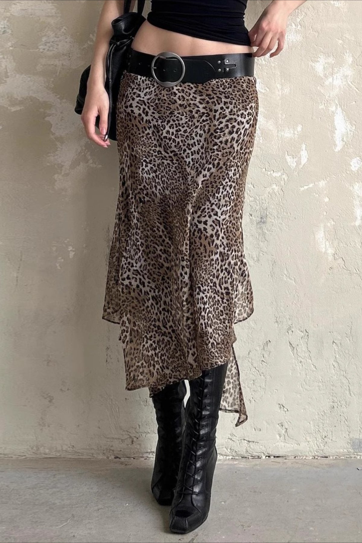 Leopard Print Sheer Mesh High Waist Skirt