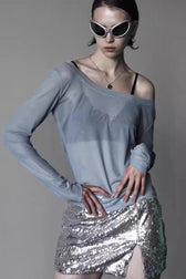 Rhinestone Graphic Long Sleeve Top