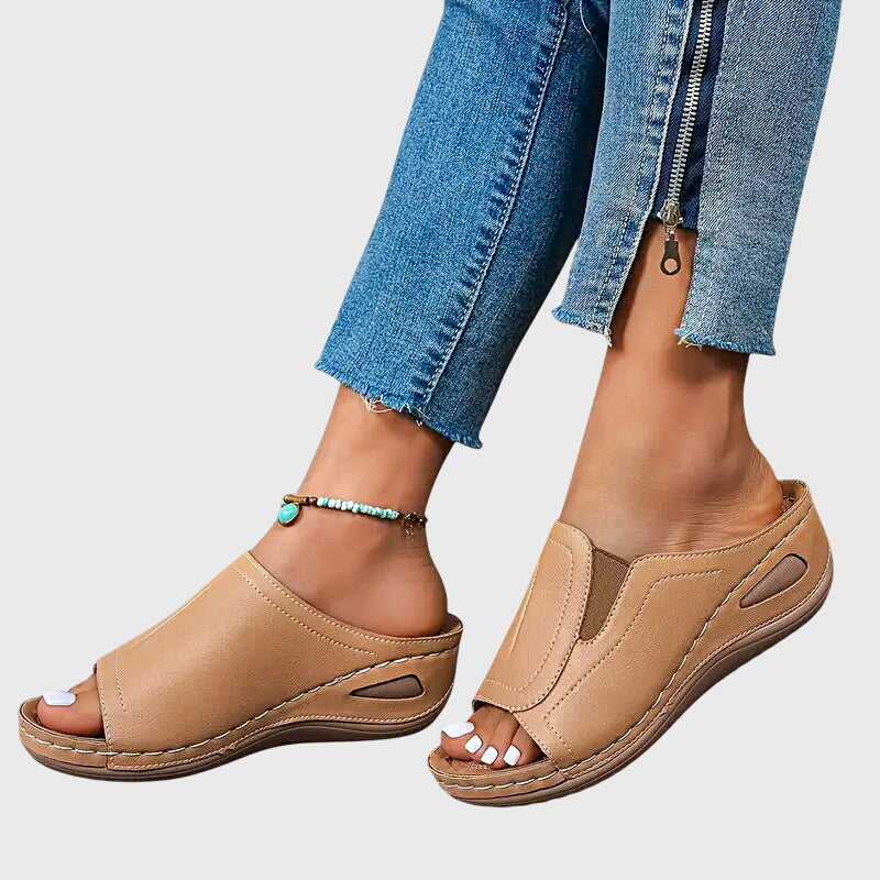 Open Toe Slip On Wedge Sandals