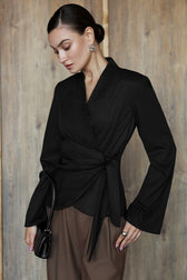 V Neck Asymmetric Tie Blouse