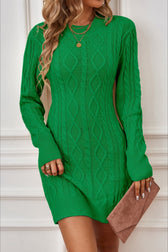 Long Sleeve Cable Knit Backless Sweater Dress S / Green