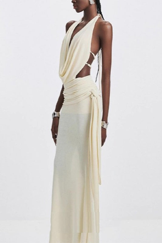 Halter High Waist Open Back Reception Dress