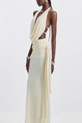 Halter High Waist Open Back Reception Dress