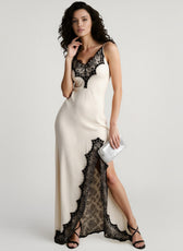 Satin Feel Lace Panel Maxi Vacation Dress