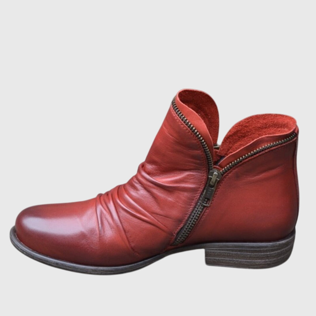 Ruched Side Zip Low Heel Ankle Boots