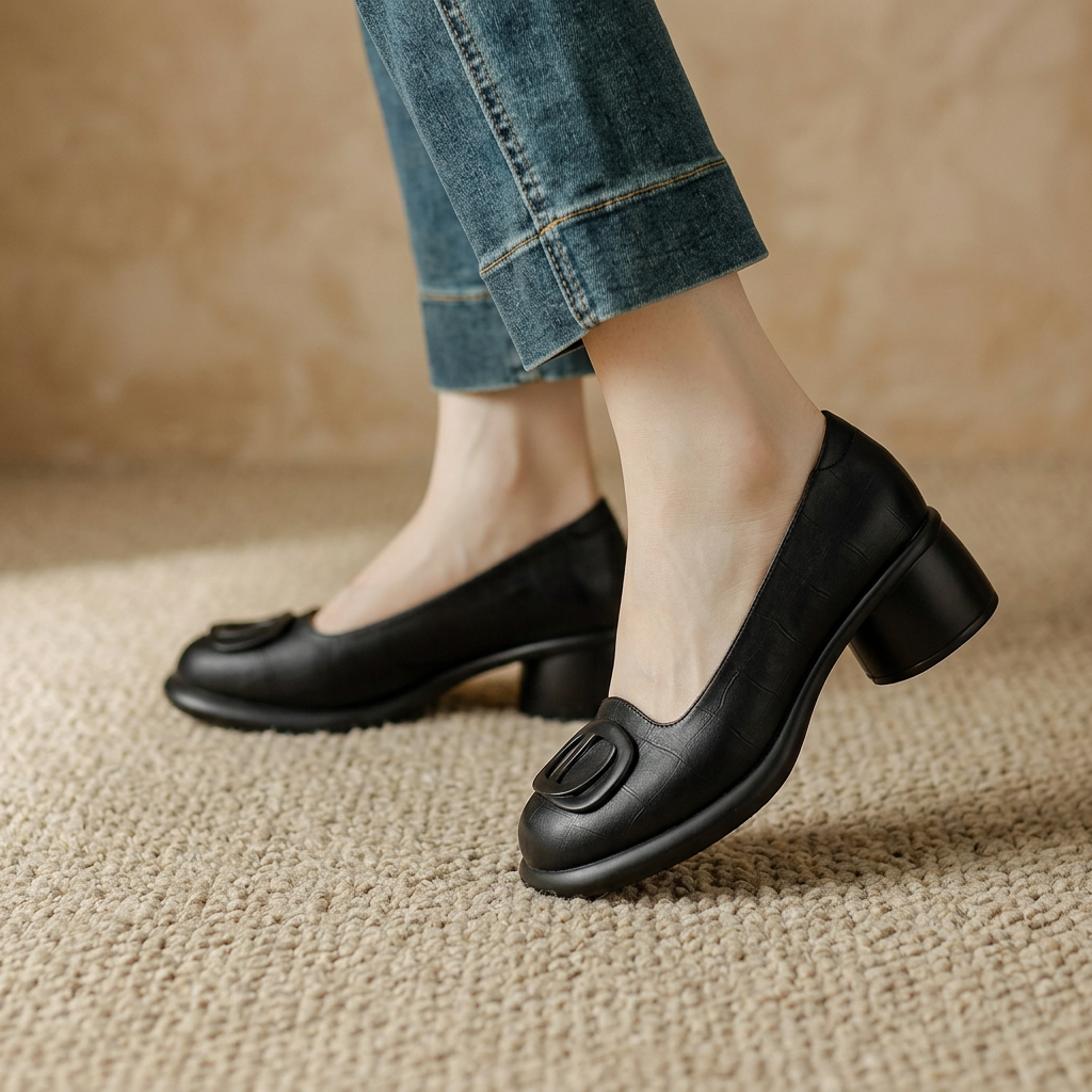 Round Toe Slip On Block Heel Loafers