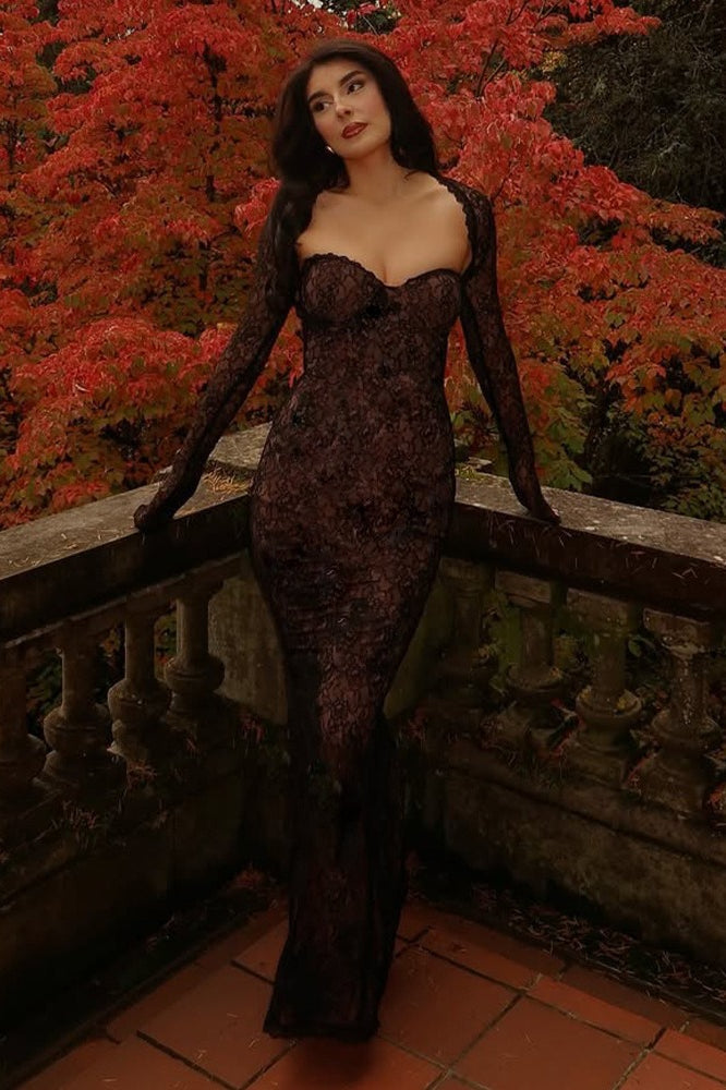 Lace Strapless Corset Bodycon Maxi Dress