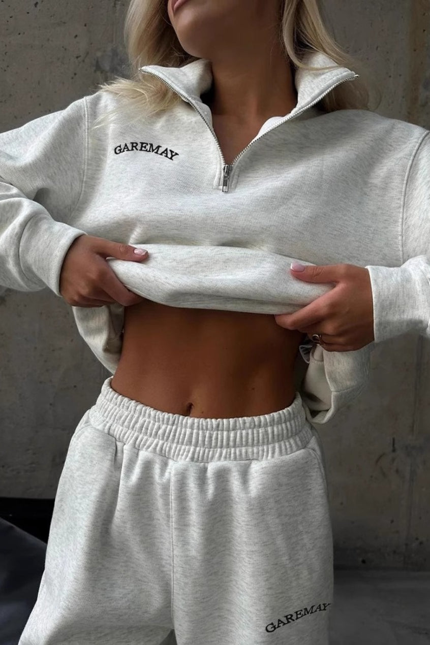 Embroidered Fleece Hoodie Pants Activewear Set
