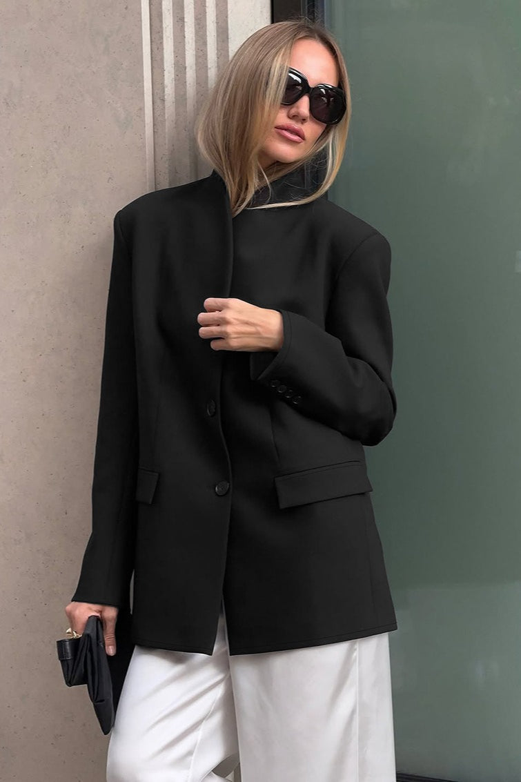 Elegant Stand Collar Slim Blazer
