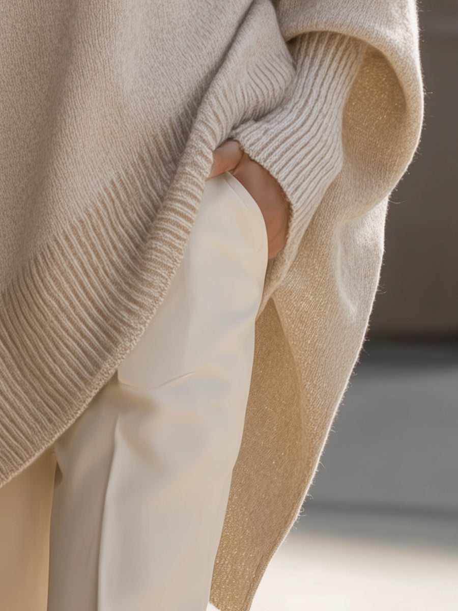 Mock Neck Batwing Oversized Poncho Sweater