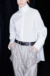 Cotton Mandarin Collar Long Sleeve Top