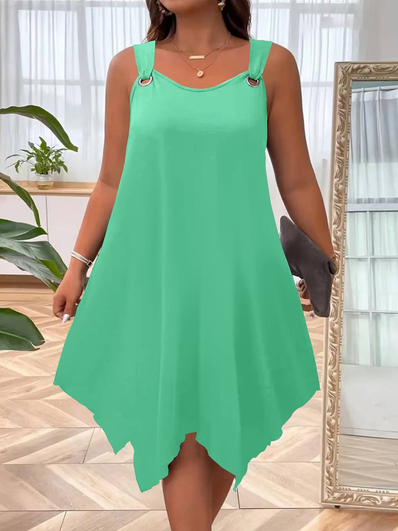 Sleeveless Handkerchief Hem A-Line Midi Dress 6