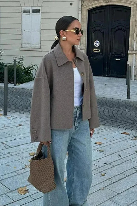 Cropped Wool Notch Collar Jacket