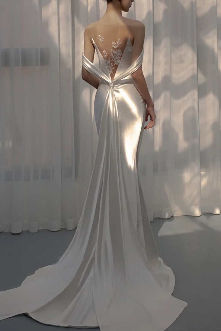 Satin Mermaid Sweetheart Wedding Dress - View 2