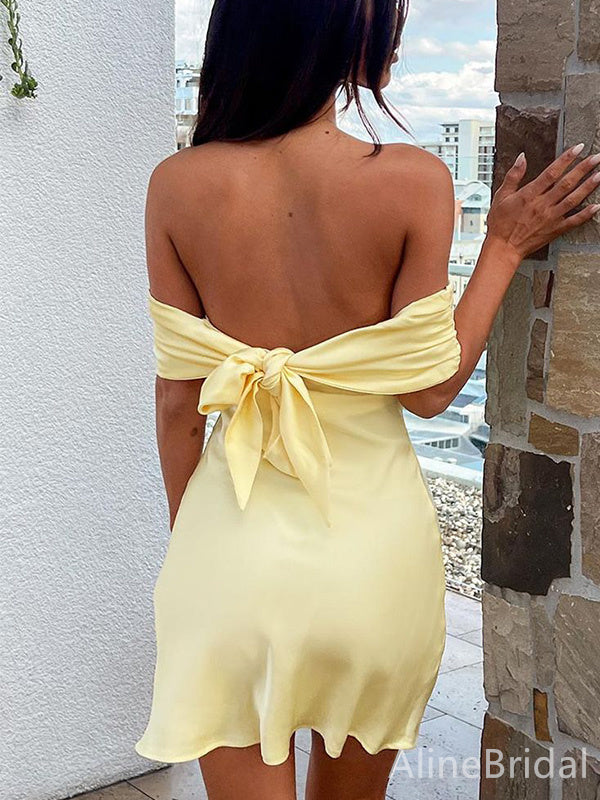 Satin Off Shoulder Ruched Fold Over Bodice Bodycon Short Homecoming Dress 2