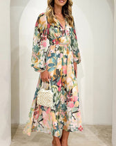 Floral Chiffon Deep V-Neck Long Sleeve Cut Out Maxi Dress 17