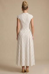 Polka Dot High Neck Cap Sleeve A-Line Maxi Dress 3