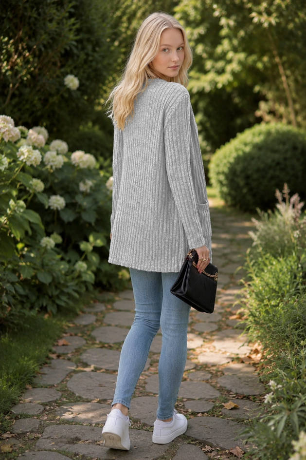 Brushed Ribbed Long Sleeve Cardigan