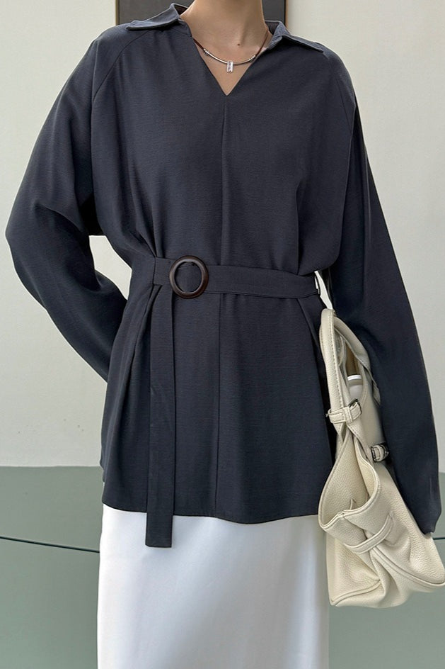 Waist Defining Plunge Neck Blouse