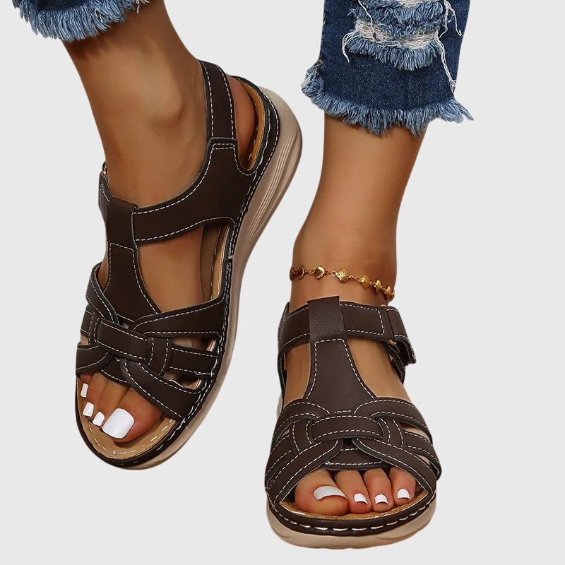 Caged Hook and Loop Strap Wedge Sandals