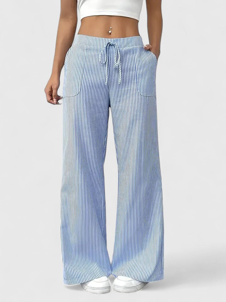 Striped High Waist Pocket Wide Leg Pants