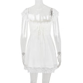 Lace Trim Square Neck Ruched Fit and Flare Mini Dress 32