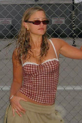 Gingham Lace Paneled Cami Top