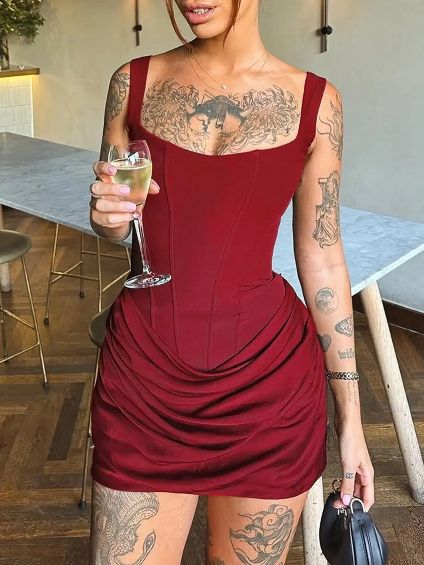 Ruched Square Neck Sleeveless Bodycon Mini Dress 5