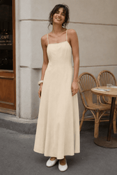 Cotton Panel High Waist Maxi Slip Dress