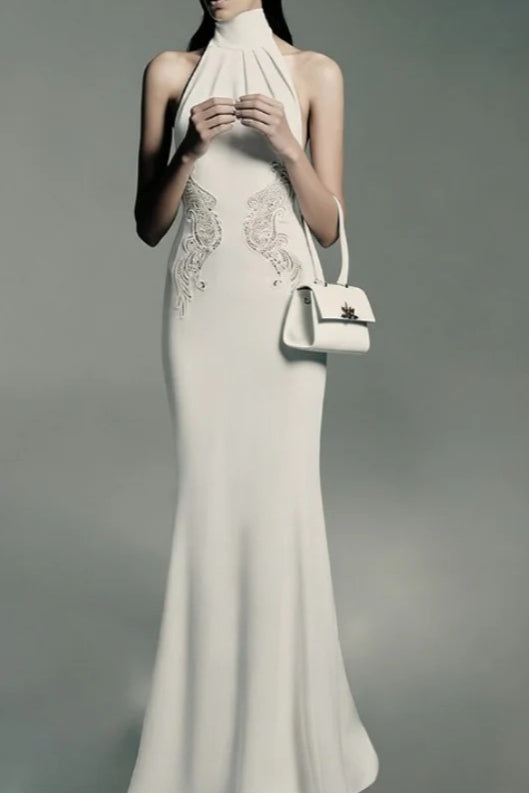 High Neck Lace Mermaid Reception Dress - View 2