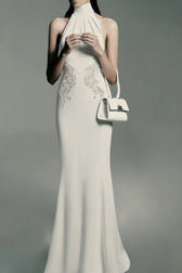 High Neck Lace Mermaid Reception Dress - View 2