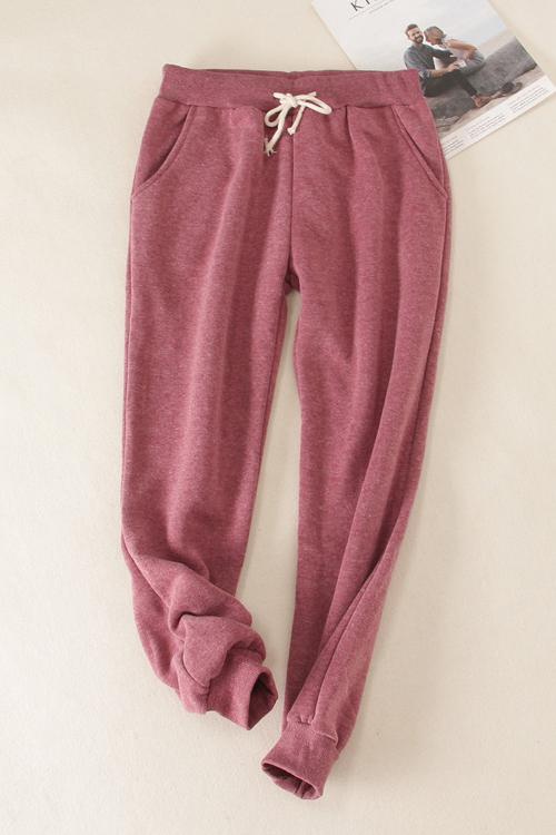 Brushed Drawstring Pockets Pants