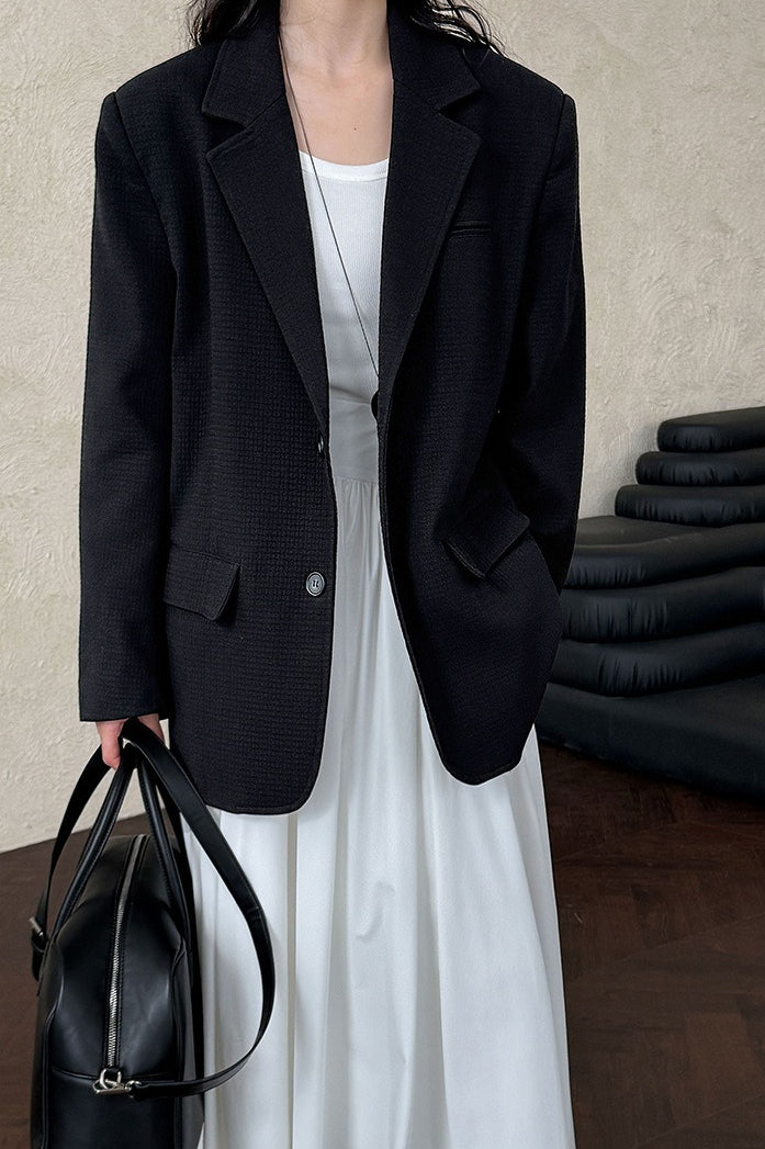 Waffle Textured Notch Lapel Two Button Oversized Blazer 6