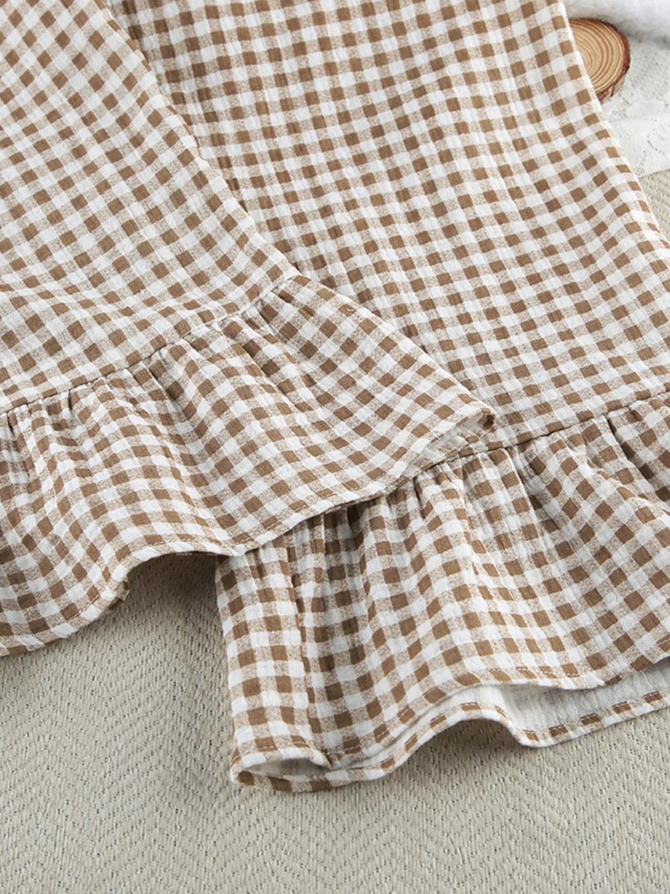 Gingham Ruffle-Trim Top and Pants Lounge Set