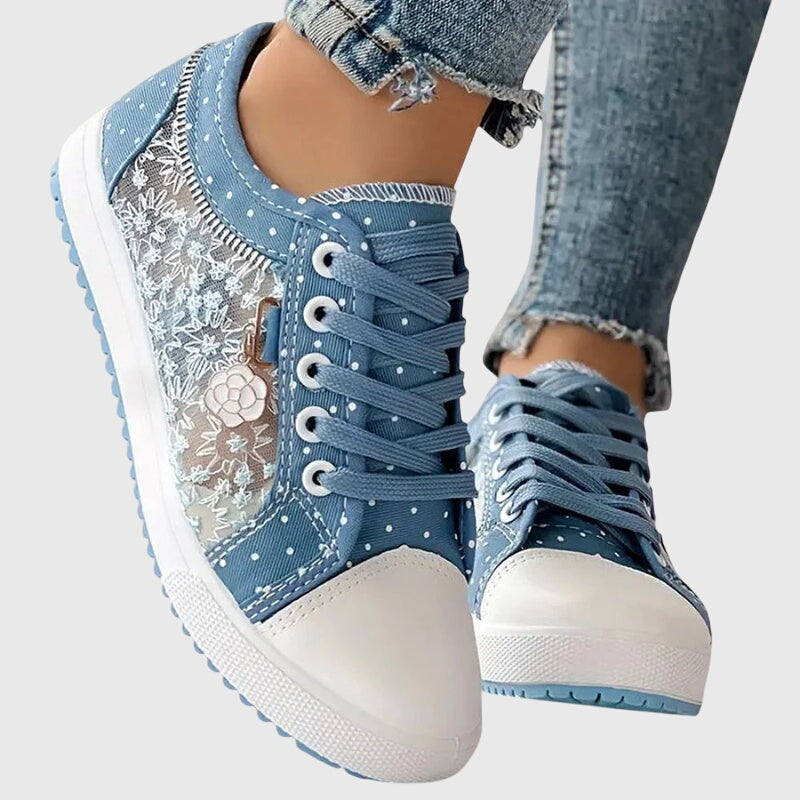 Floral Lace Mesh Lace Up Low Top Sneakers