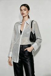 Sequin Collared Long Sleeve Glamorous Blouse