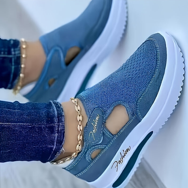 Mesh Cutout Hook and Loop Strap Air Cushion Sneakers