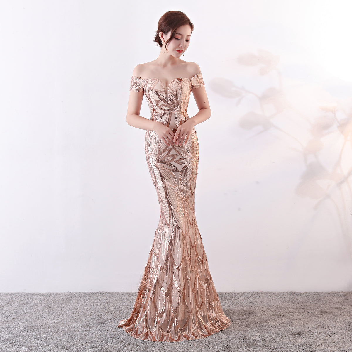 Sequin Off Shoulder Sweetheart Neck Mermaid Evening Gown 8