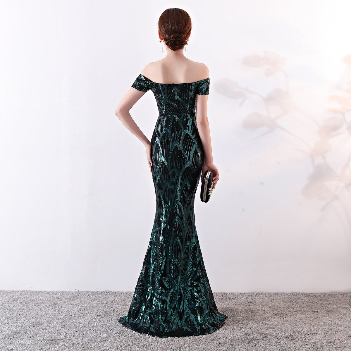 Sequin Off Shoulder Sweetheart Neck Mermaid Evening Gown 5