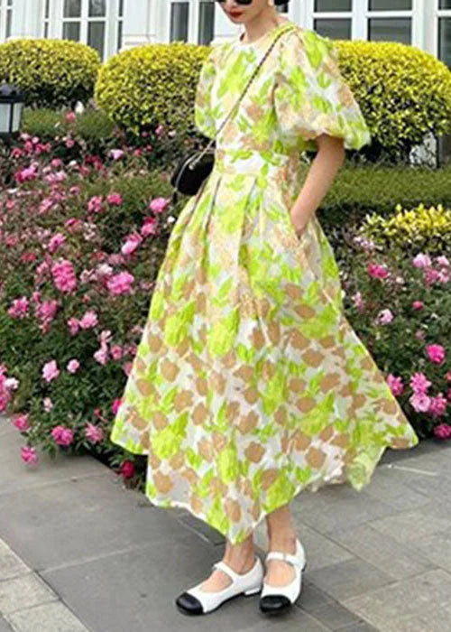Style Green O-Neck Embroidered Flattering Tulle Maxi Dress - View 3