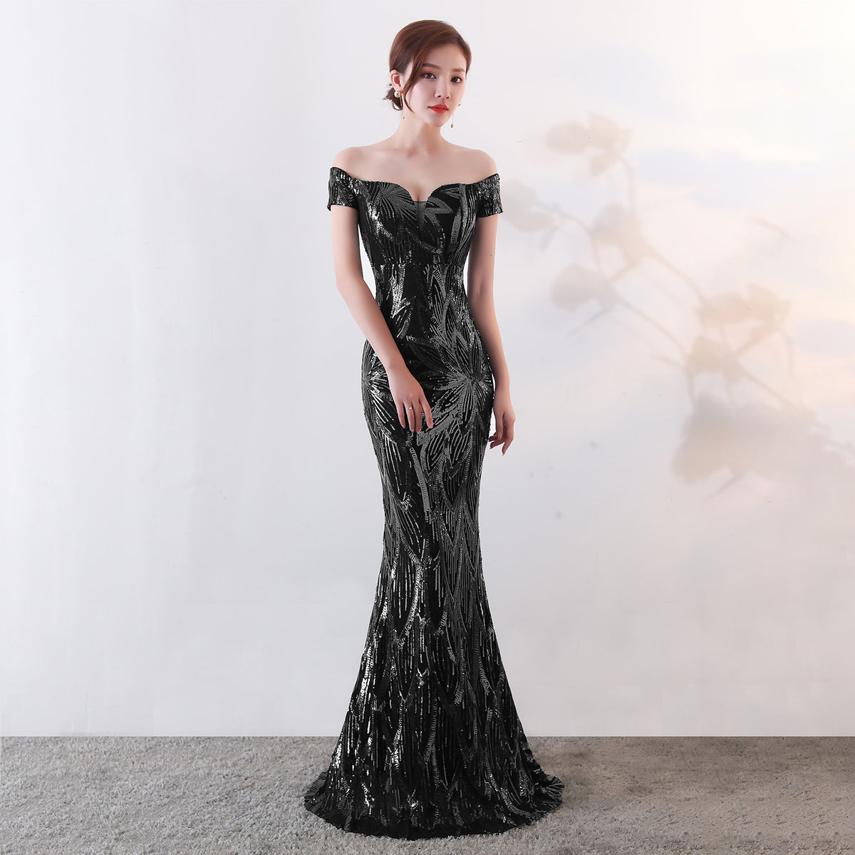 Sequin Off Shoulder Sweetheart Neck Mermaid Evening Gown 7