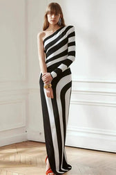 Zebra Print One Shoulder Long Sleeve Bandage Sweater Dress - View 3