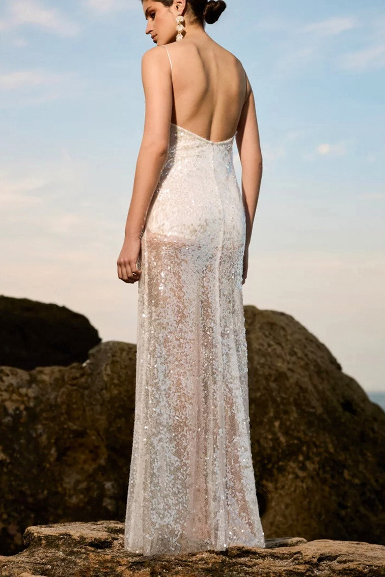 LowBack Edition Sequin Maxi Slip Dress