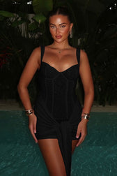 Lace V-Neck Spaghetti Insert Lace-Up Slim Lace Dress